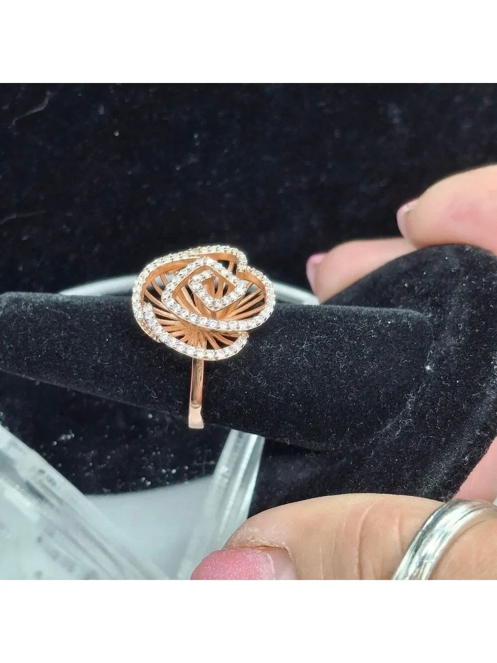 Rose Gold Over Sterling Silver Ring With CZ's Sz 8